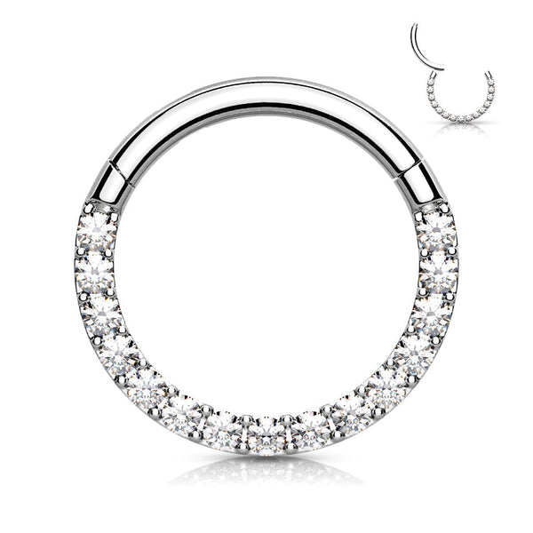 316L Surgical Steel Paved CZ Hinged Septum Ring Clicker - Pierced Universe