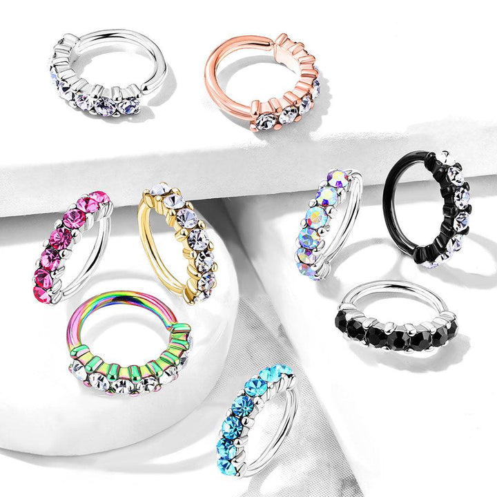 316L Surgical Steel Pink 7 Gem Nose Hoop Ring - Pierced Universe