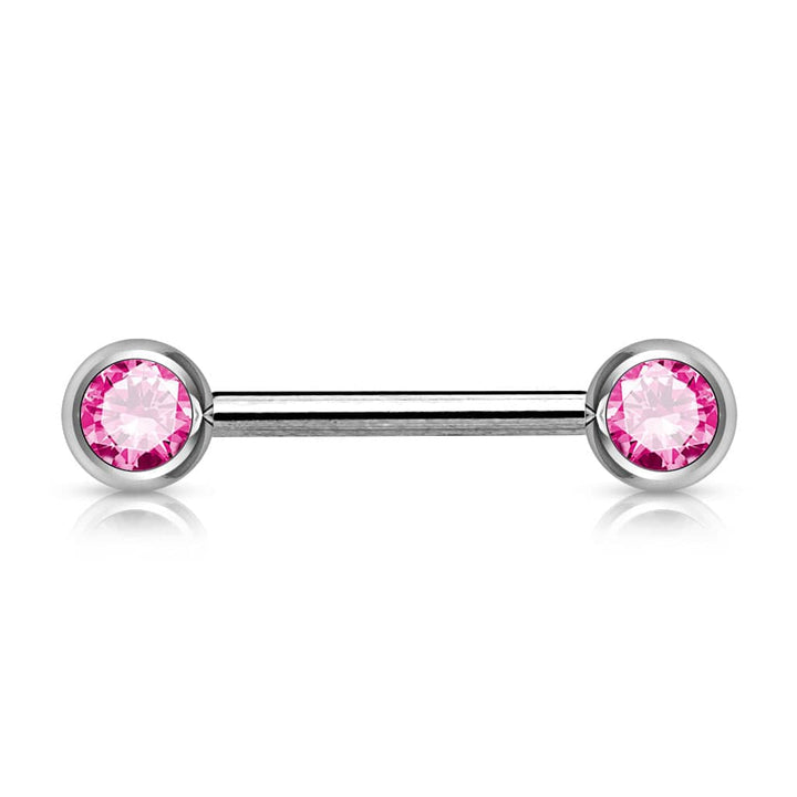 316L Surgical Steel Pink CZ Ball Gem Nipple Ring Barbell - Pierced Universe