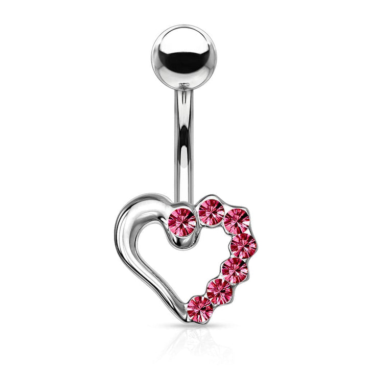 316L Surgical Steel Pink CZ Heart Outline Stud Belly Ring - Pierced Universe