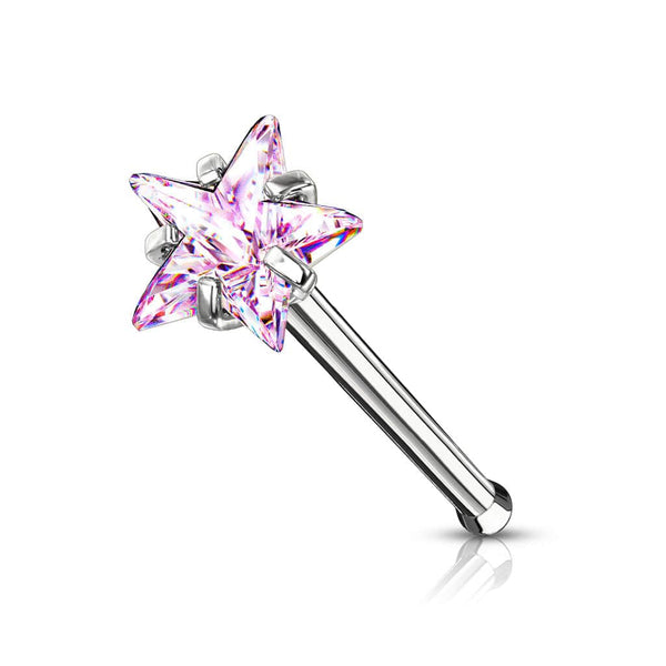 316L Surgical Steel Pink CZ Star Ball End Nose Ring Stud - Pierced Universe