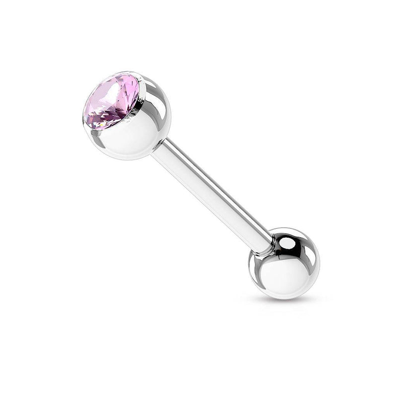 316L Surgical Steel Pink Gem Straight Barbell Tongue Ring - Pierced Universe