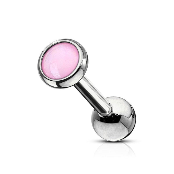 316L Surgical Steel Pink Stone Ball Back Cartilage Ring Barbell - Pierced Universe