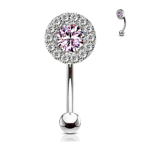 316L Surgical Steel Pink & White CZ Gem Cluster Curved Barbell - Pierced Universe