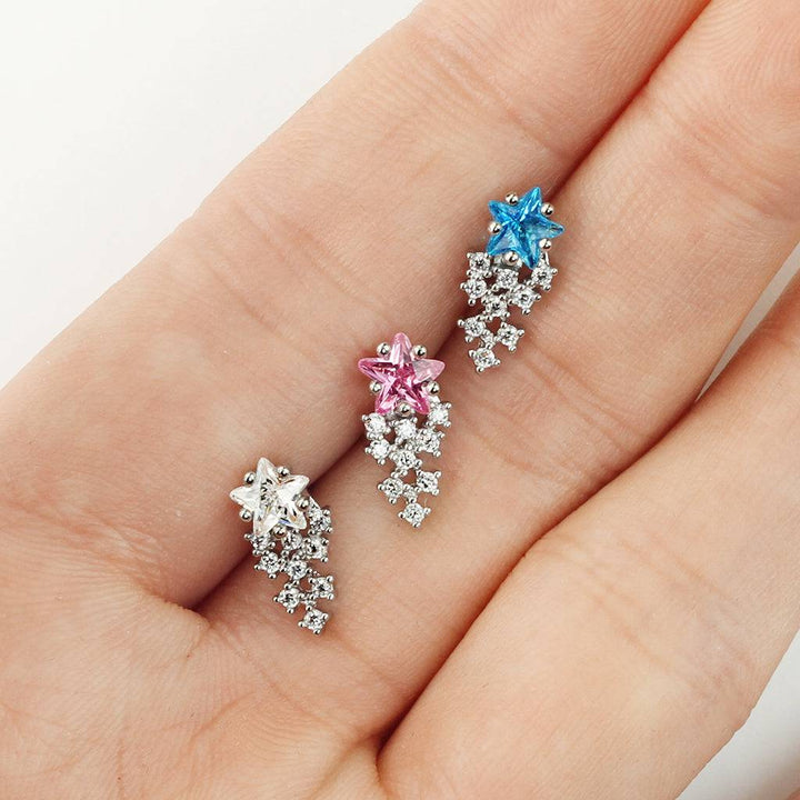 316L Surgical Steel Pink & White Shooting Star Ball Back Cartilage Ring - Pierced Universe