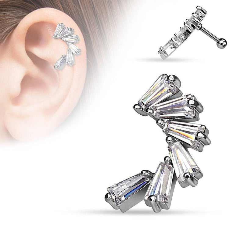 316L Surgical Steel Princess Cut Cluster CZ Ear Cartilage Ring - Pierced Universe