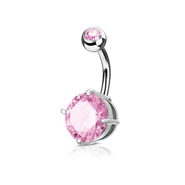 316L Surgical Steel Prong Pink CZ Classic Belly Button Ring 316L Surgical Steel Prong Pink CZ Classic Belly Button Ring