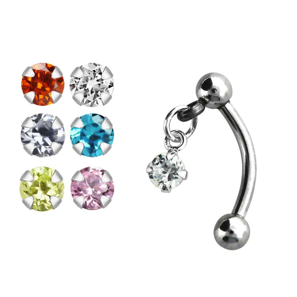 316L Surgical Steel Prong Set Dangling Floating Circle Gem Curved Eyebrow Helix Tragus Barbell Ring - Pierced Universe