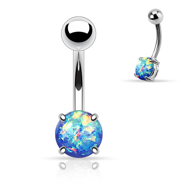 316L Surgical Steel Prong Set Opal Glitter Belly Button Ring - Pierced Universe