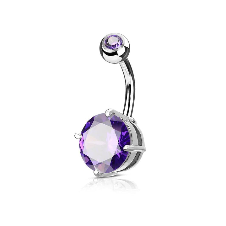 316L Surgical Steel Prong Tanzanite CZ Classic Belly Button Ring - Pierced Universe