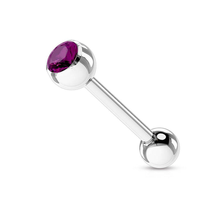 316L Surgical Steel Purple Gem Straight Barbell Tongue Ring - Pierced Universe