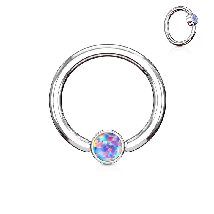 316L Surgical Steel Purple Opal Flat Disk Captive Bead Ring Hoop Ring - Pierced Universe