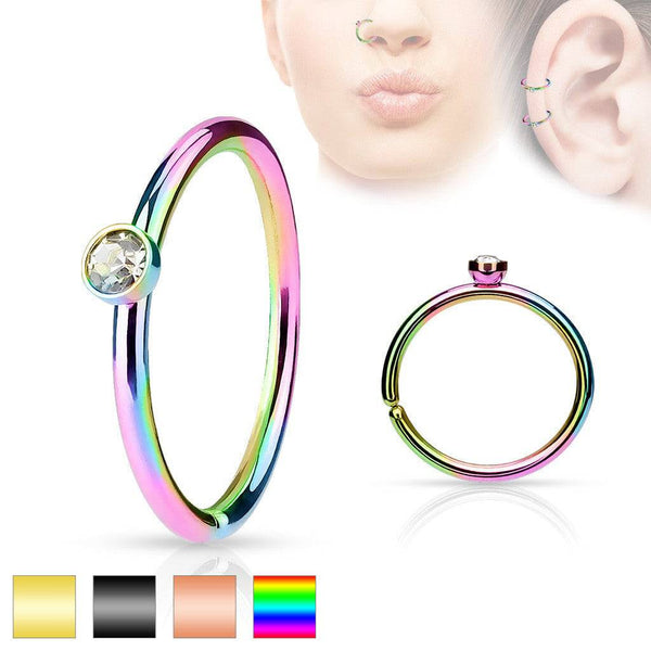 316L Surgical Steel PVD Plated with Tiny Gem Multi Use Nose Ring - Pierced Universe