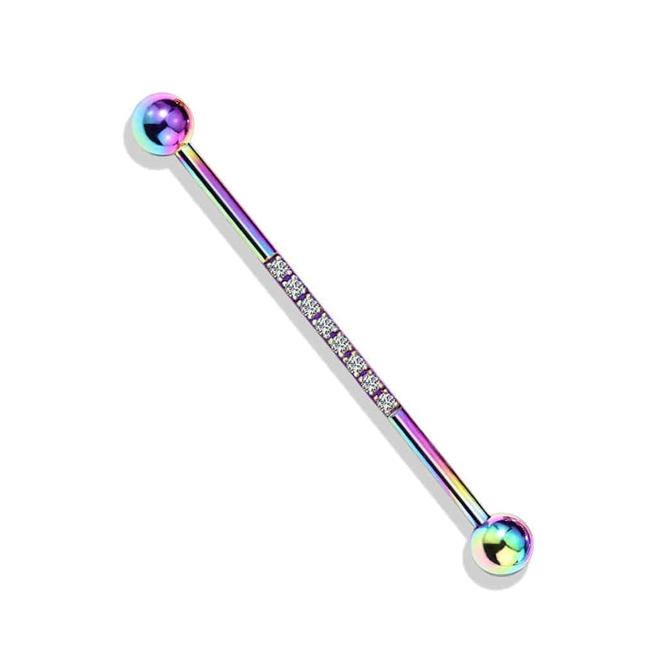 316L Surgical Steel Rainbow PVD Industrial Straight Barbell With Dainty White CZ Gems - Pierced Universe