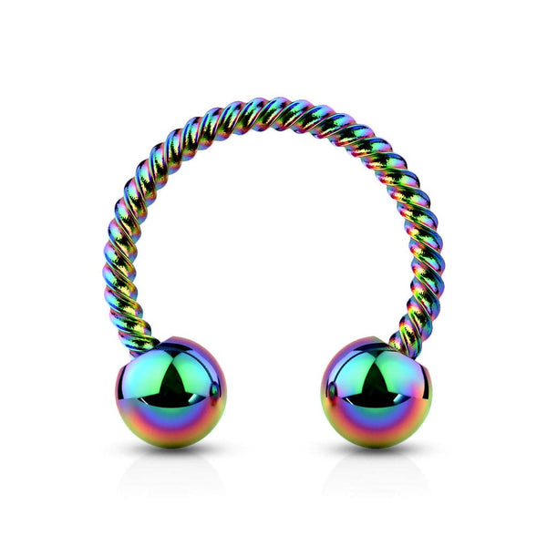 316L Surgical Steel Rainbow PVD Twisted Rope Horseshoe - Pierced Universe