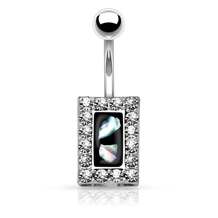 316L Surgical Steel Rectangle Paved Rim With Mother Of Pearl Center Belly Ring - Pierced Universe