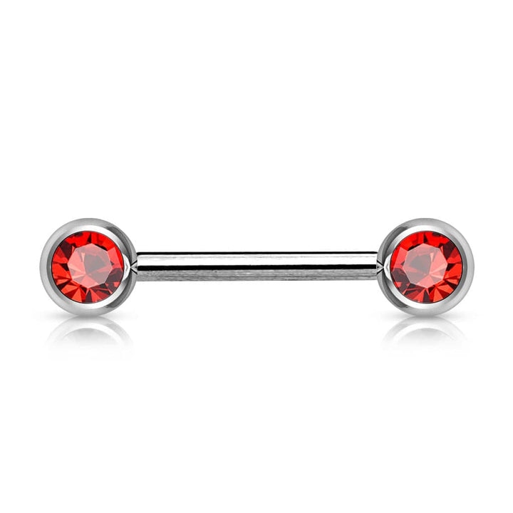 316L Surgical Steel Red CZ Ball Gem Nipple Ring Barbell - Pierced Universe