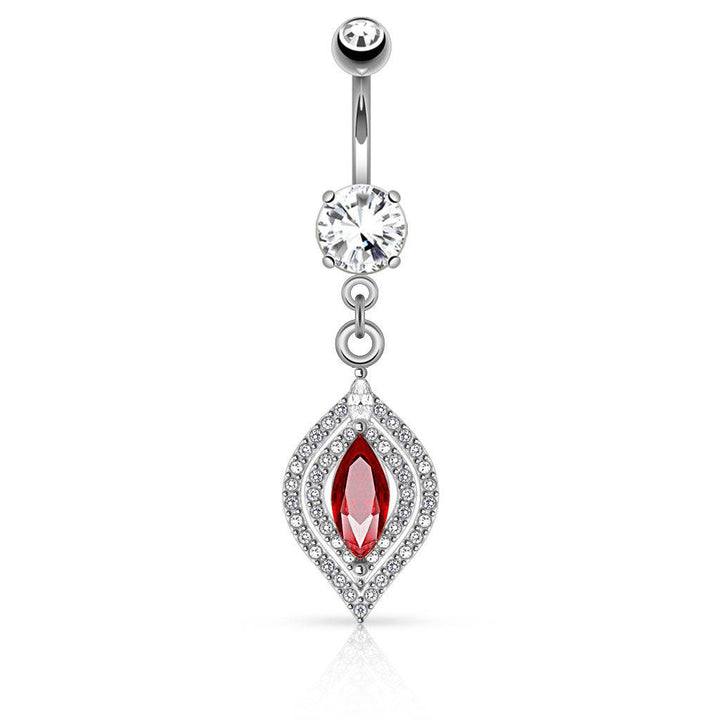 316L Surgical Steel Red Marquise Set Dangle Belly Ring - Pierced Universe