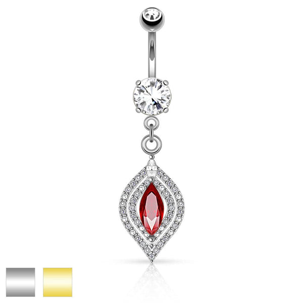 316L Surgical Steel Red Marquise Set Dangle Belly Ring - Pierced Universe