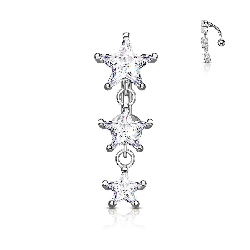316L Surgical Steel Reverse 3 Star Prong Reverse Belly Ring - Pierced Universe