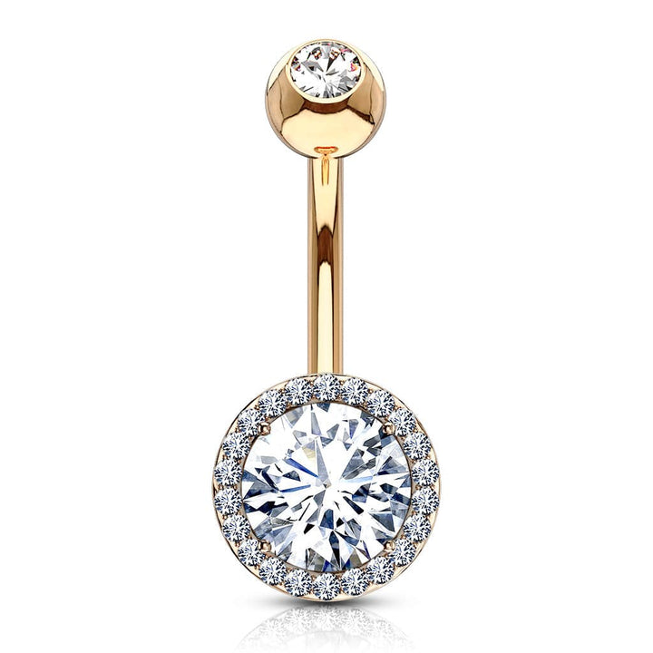 316L Surgical Steel Rose Gold PVD Circle Pave White CZ Belly Ring - Pierced Universe