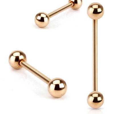 316L Surgical Steel Rose Gold PVD Double Ball Straight Barbell - Pierced Universe