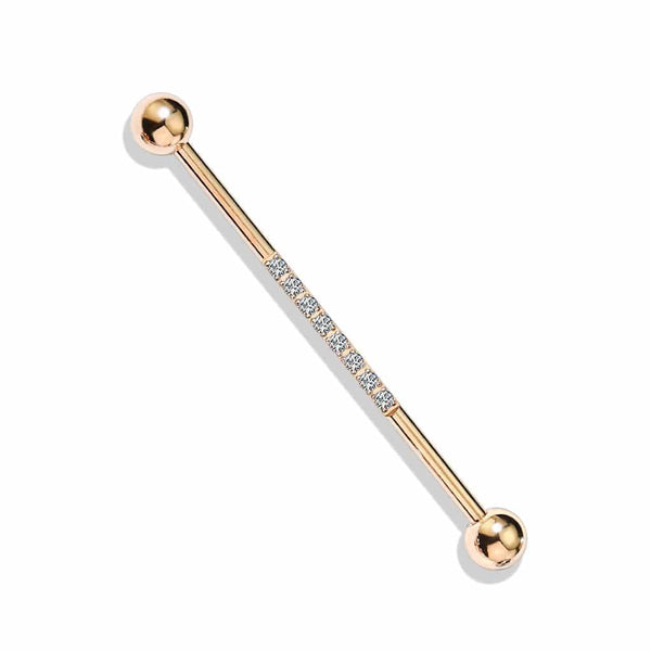 316L Surgical Steel Rose Gold PVD Industrial Straight Barbell With Dainty White CZ Gems - Pierced Universe
