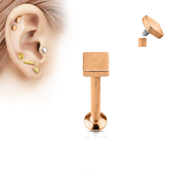 316L Surgical Steel Rose Gold PVD Internally Threaded Square Top Labret 316L Surgical Steel Rose Gold PVD Internally Threaded Square Top Labret
