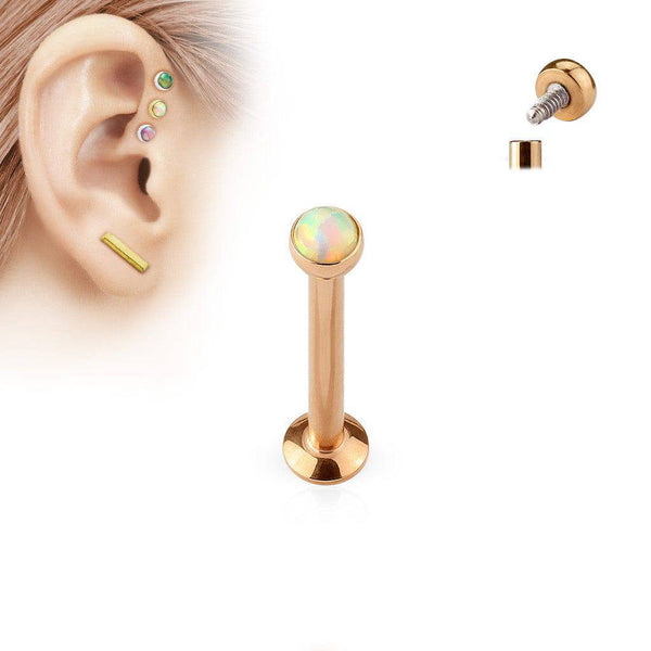 316L Surgical Steel Rose Gold PVD Internally Threaded White Opal Labret 316L Surgical Steel Rose Gold PVD Internally Threaded White Opal Labret