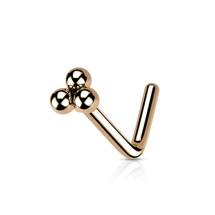 316L Surgical Steel Rose Gold PVD Trillium Ball Top L-Shape Nose Ring Stud - Pierced Universe