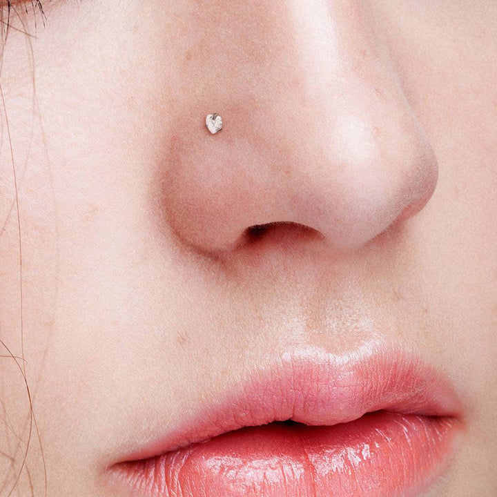 316L Surgical Steel Rose Gold PVD White Heart CZ Corkscrew Nose Pin Ring - Pierced Universe