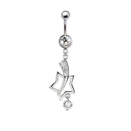 316L Surgical Steel Shooting Star Diamond CZ Dangle Belly Ring - Pierced Universe