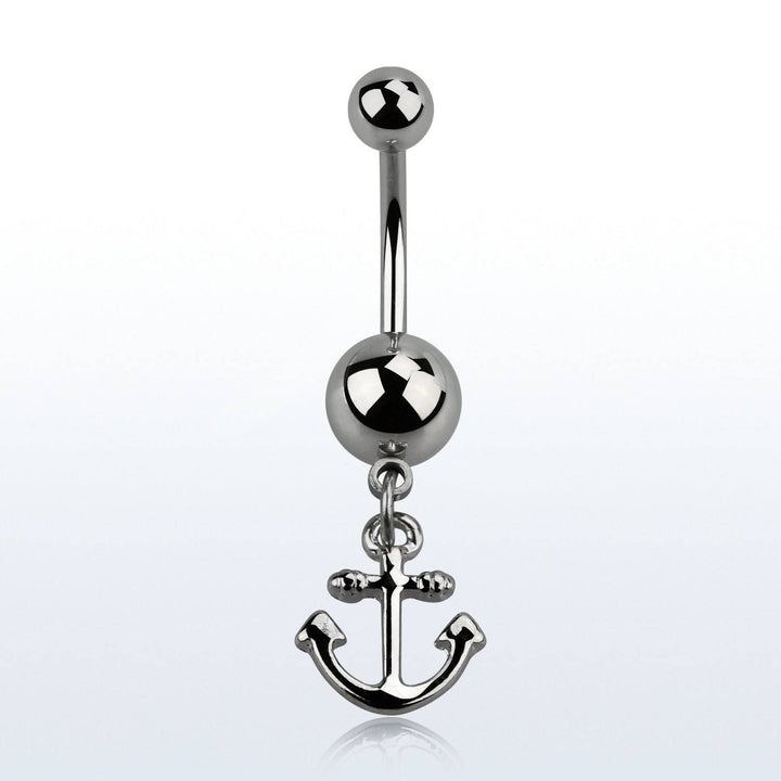316L Surgical Steel Small Anchor Dangle Belly Button Ring - Pierced Universe