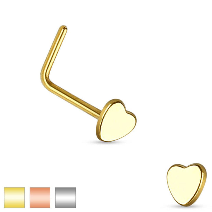 316L Surgical Steel Small Heart L Shape Nose Ring Pin - Pierced Universe
