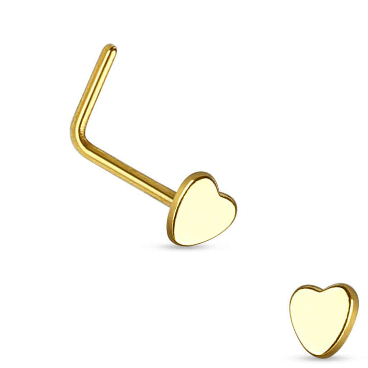 316L Surgical Steel Small Heart L Shape Nose Ring Pin - Pierced Universe