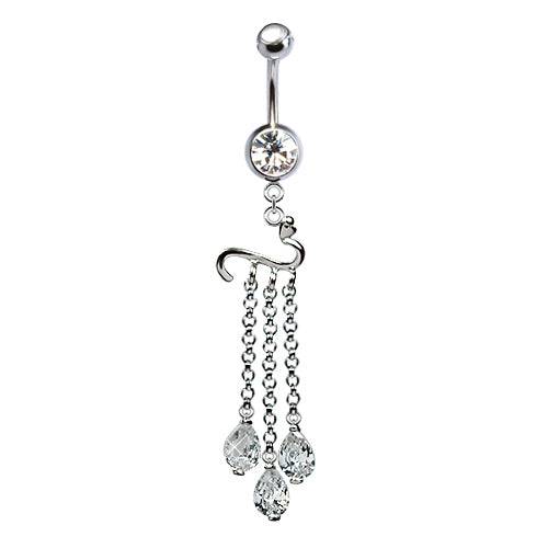 316L Surgical Steel Snake with CZ Chain Dangles Dangle Belly Ring - Pierced Universe