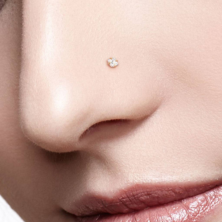 316L Surgical Steel Square Pink CZ Ball End Nose Pin - Pierced Universe