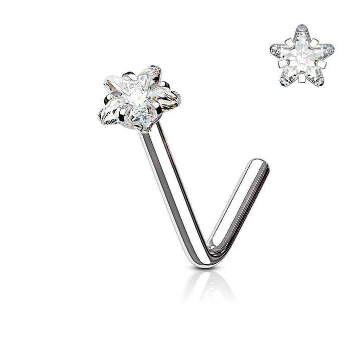 316L Surgical Steel Star CZ L Shape Nose Pin Stud - Pierced Universe