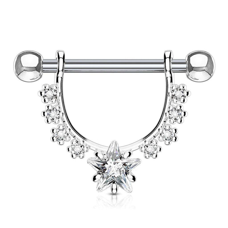 316L Surgical Steel Star Dangle White CZ Nipple Ring Barbell - Pierced Universe