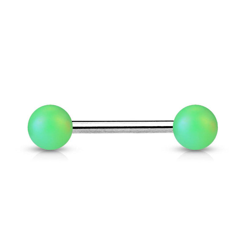 316L Surgical Steel Straight Barbell with Matte Green Acrylic Balls - Pierced Universe