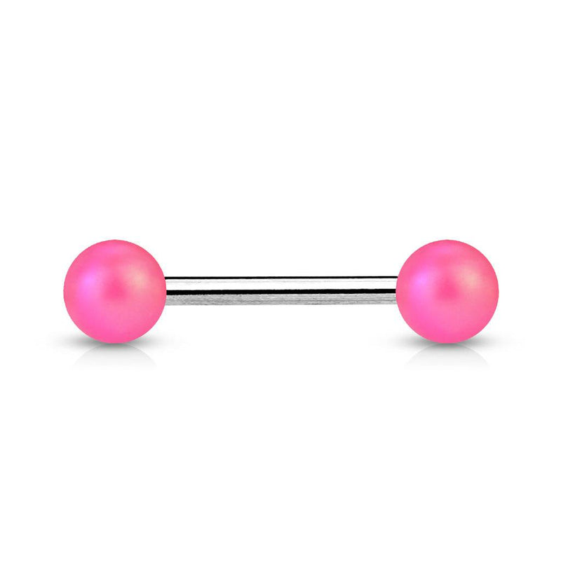 316L Surgical Steel Straight Barbell with Matte Pink Acrylic Balls - Pierced Universe