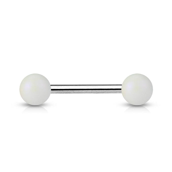 316L Surgical Steel Straight Barbell with Matte White Acrylic Balls - Pierced Universe