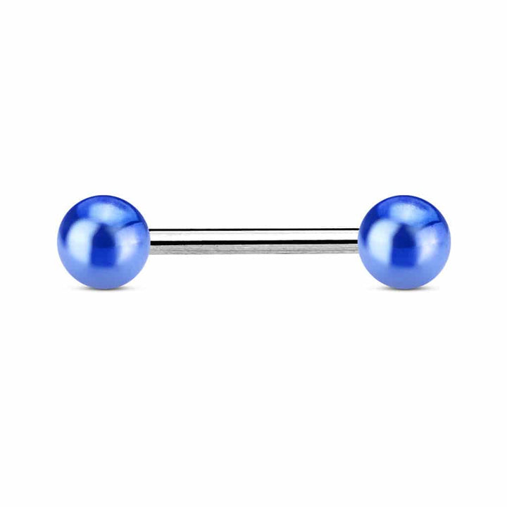 316L Surgical Steel Straight Barbell with Metallic Coated Blue Balls - Pierced Universe