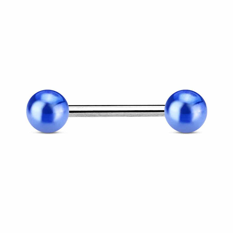316L Surgical Steel Straight Barbell with Metallic Coated Blue Balls - Pierced Universe