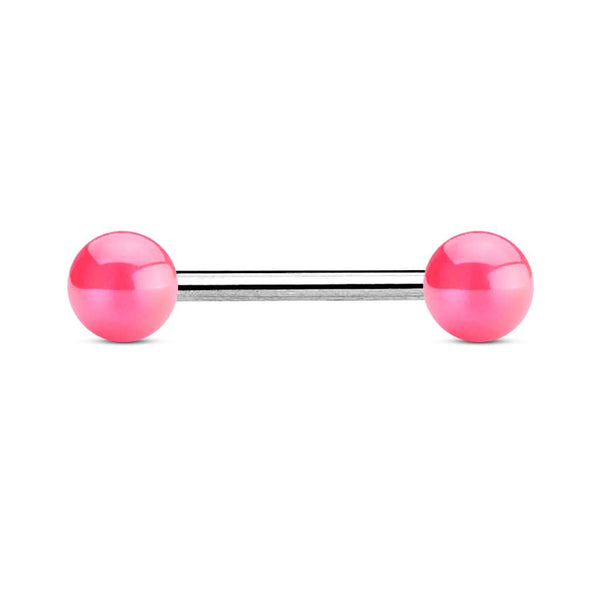 316L Surgical Steel Straight Barbell with Metallic Coated Pink Balls - Pierced Universe