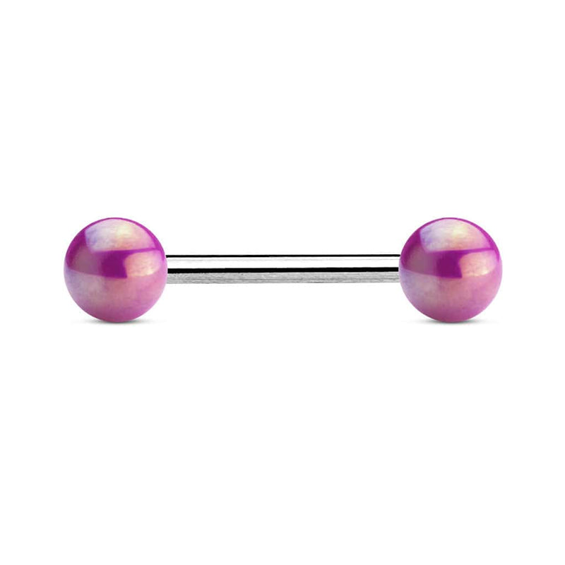 316L Surgical Steel Straight Barbell with Metallic Coated Purple Balls - Pierced Universe