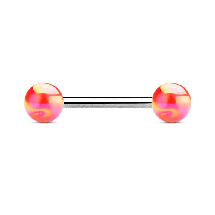 316L Surgical Steel Straight Barbell with Metallic Coated Red Balls - Pierced Universe