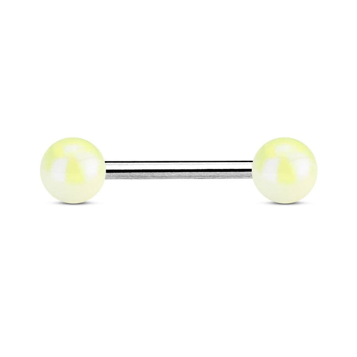 316L Surgical Steel Straight Barbell with Metallic Coated White Balls - Pierced Universe