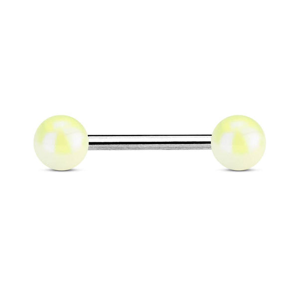 316L Surgical Steel Straight Barbell with Metallic Coated White Balls - Pierced Universe