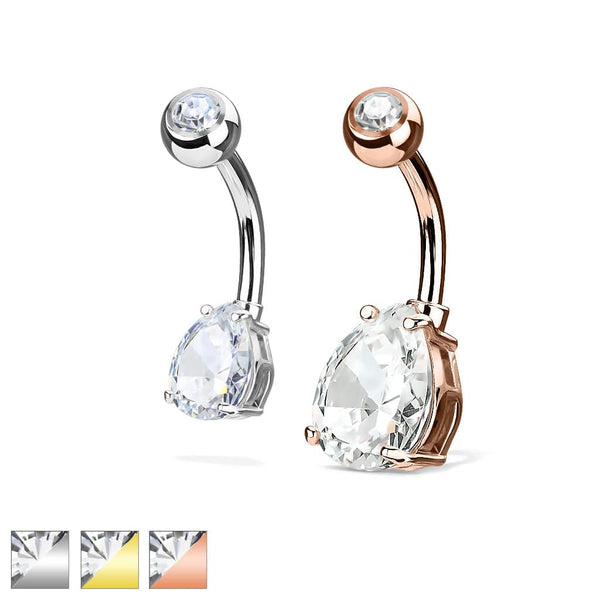 316L Surgical Steel Teardrop CZ Belly Ring